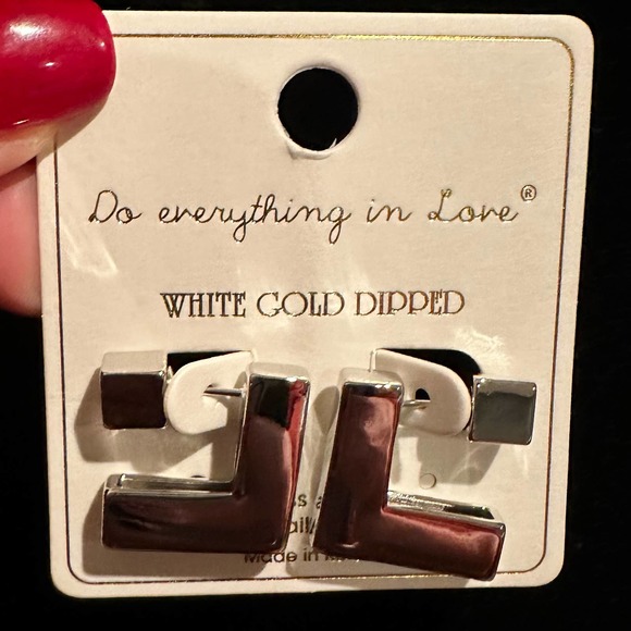 Silver 14K White Gold Dipped Right Angle Earrings, NWT - Picture 4 of 5